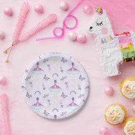 Plato De Papel Cumpleaños de niñas rosadas dinosaurio lindo