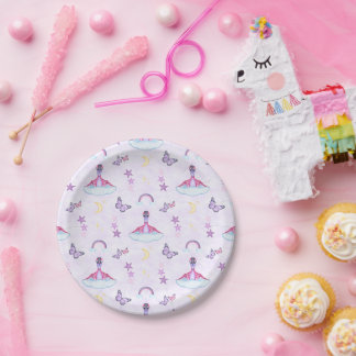 Plato De Papel Cumpleaños de niñas rosadas dinosaurio lindo