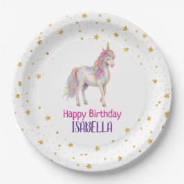 Plato De Papel Cumpleaños de niñas Unicornio Brillante