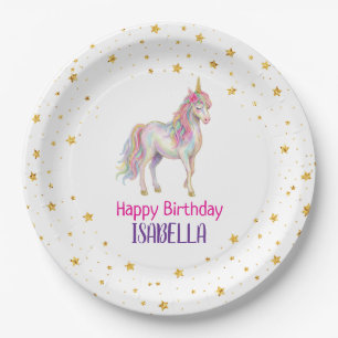 Plato De Papel Cumpleaños de niñas Unicornio Brillante