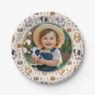 Plato De Papel Cumpleaños de niños con animales de granja Soft Sa