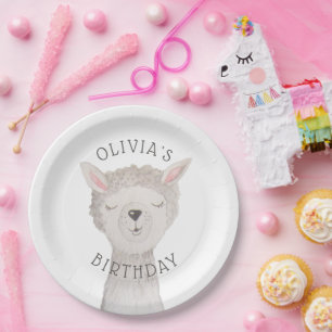 Plato De Papel Cumpleaños de niños con llamas lindas. Fiesta de a