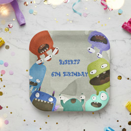 Plato De Papel Cumpleaños de niños monstruos