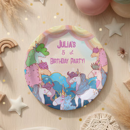 Plato De Papel Cumpleaños de Niños Pastel Unicornio