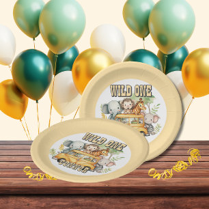 Plato De Papel Cumpleaños de niños salvajes safari animales 