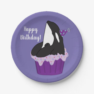 Plato De Papel Cumpleaños de Orca Ballena Asesina Personalizable