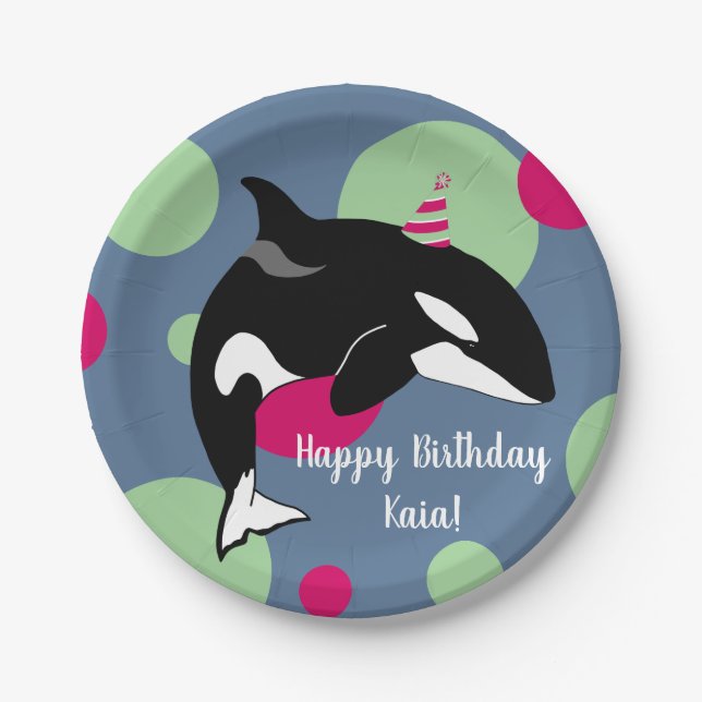 Plato De Papel cumpleaños de Orca Killer Whale (Anverso)