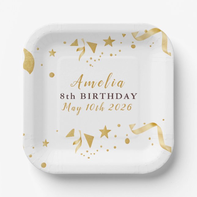 Plato De Papel Cumpleaños de Oro (Anverso)