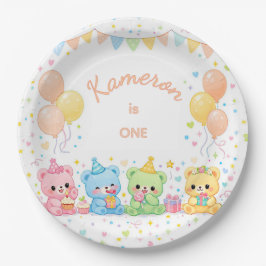 Plato De Papel Cumpleaños de ositos bebés pastel neutros lindos