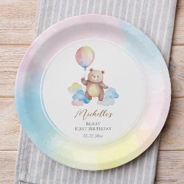 Plato De Papel Cumpleaños de oso de peluche con globos en nubes m