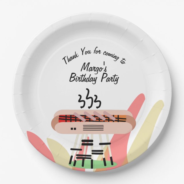 Plato De Papel Cumpleaños de parrillada de hot dog    (Anverso)
