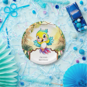Plato De Papel Cumpleaños de Pastel Cute Parrot