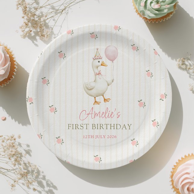 Plato De Papel Cumpleaños de pato vintage primero (Subido por el creador)