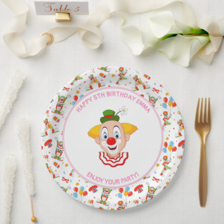 Plato De Papel Cumpleaños de payaso personalizado divertido para