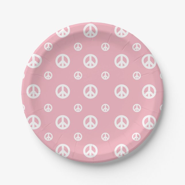 Plato De Papel cumpleaños de paz de Retro Rosado (Anverso)