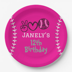 Plato De Papel Cumpleaños de Peace Love Softball