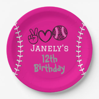 Plato De Papel Cumpleaños de Peace Love Softball
