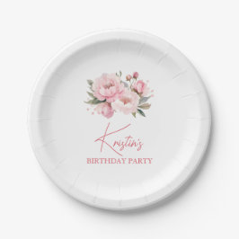 Plato De Papel Cumpleaños de Peonía Rosa