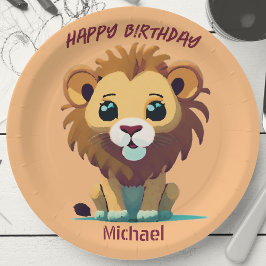 Plato De Papel Cumpleaños de Pequeños Leones Personalizados