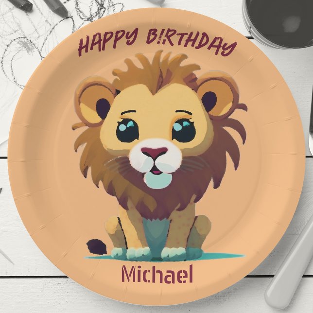 Plato De Papel Cumpleaños de Pequeños Leones Personalizados (Subido por el creador)