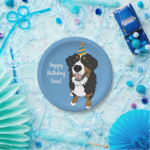 Plato De Papel Cumpleaños de Perro de Montaña Bernés Personalizad