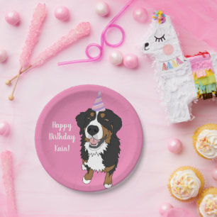 Plato De Papel Cumpleaños de Perro de Montaña Bernés Personalizad