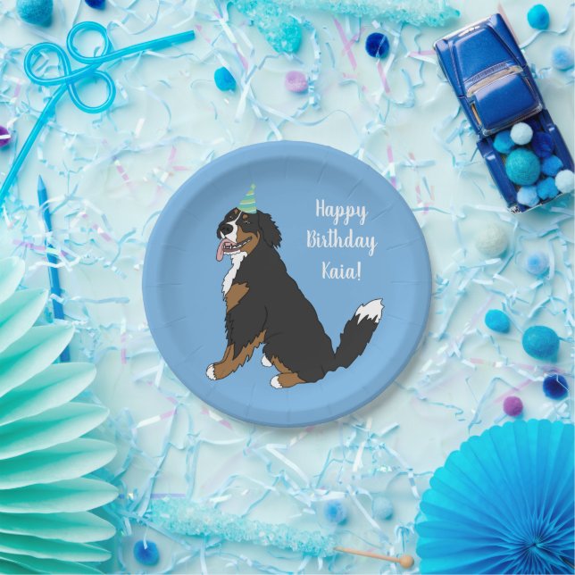 Plato De Papel Cumpleaños de Perro de Montaña Bernés Personalizad (Fiesta)