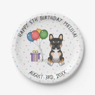 Plato De Papel Cumpleaños de perro lindo Bulldog Francés Tricolor