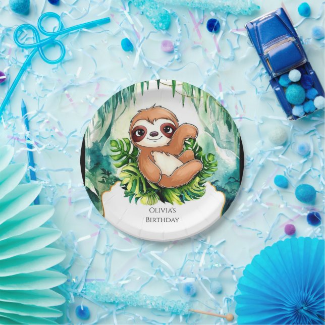 Plato De Papel Cumpleaños de personalizado Kids Sloth (Fiesta)