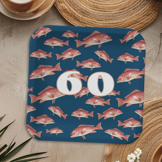 Plato De Papel Cumpleaños de Pescador Estampado de Pargo Rojo (Subido por el creador)