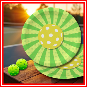 Plato De Papel Cumpleaños de Pickleball Verde RAYAS RETRO Deporte