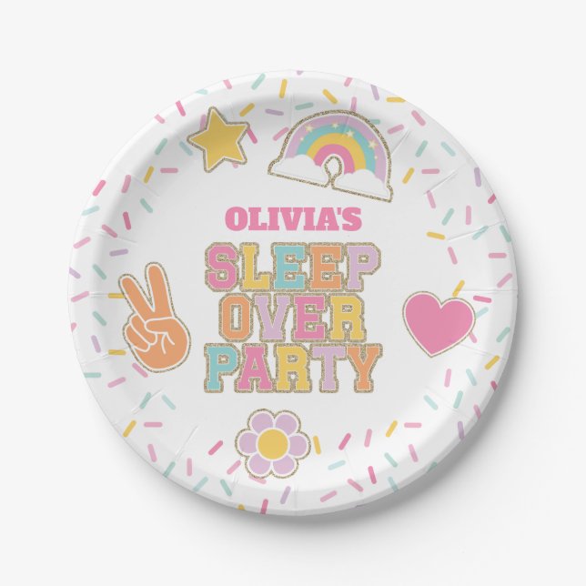 Plato De Papel Cumpleaños de pijamada Preppy Patch (Anverso)