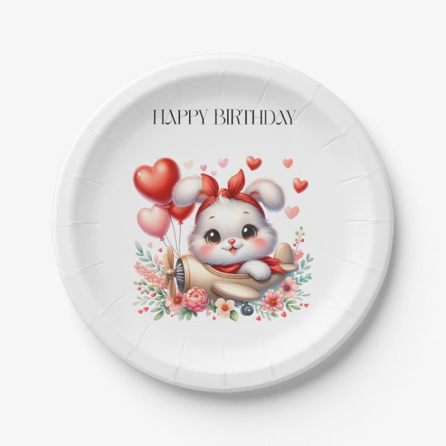 Plato De Papel Cumpleaños de piloto conejito (Anverso)