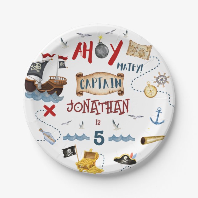 Plato De Papel cumpleaños de pirata de niños piratas (Anverso)