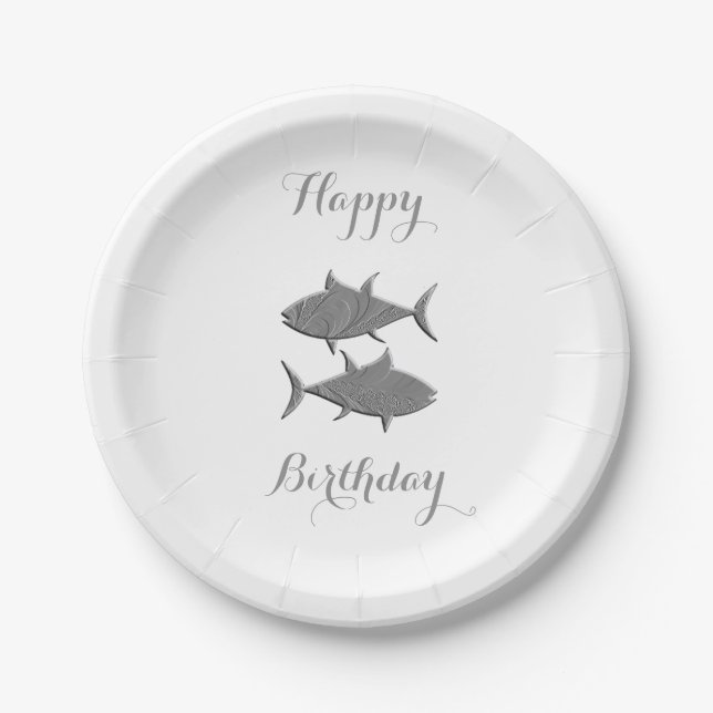 Plato De Papel Cumpleaños de Pisces Zodiac (Anverso)