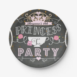 Plato De Papel Cumpleaños de pizarra de fiesta de té de princesa