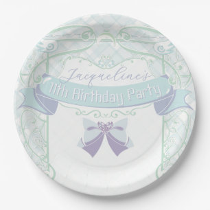 Plato De Papel Cumpleaños de Princesa Art Nouveau Azul