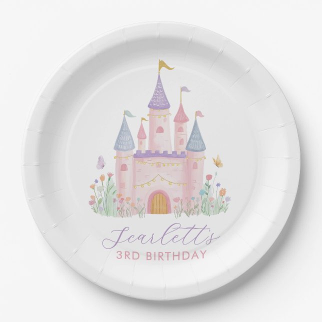 Plato De Papel Cumpleaños de Princesa Castillo Encantado Fiesta d (Anverso)