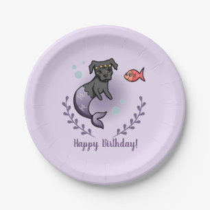 Plato De Papel Cumpleaños de princesa Dog el   de la sirena feli