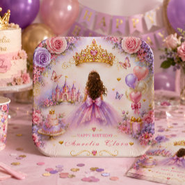 Plato De Papel Cumpleaños de Princesa Encantada Personalizado