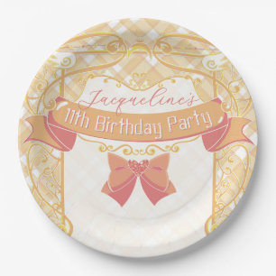 Plato De Papel Cumpleaños de princesa naranja Art Nouveau