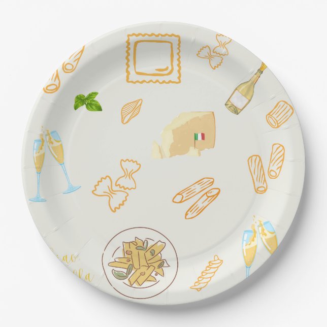 Plato De Papel Cumpleaños de Prosecco y Pasta (Anverso)