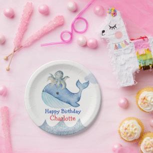 Plato De Papel Cumpleaños de pulpo de ballena de arcoíris lindo