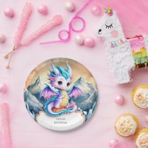Plato De Papel Cumpleaños de Radiant Happy Dragon