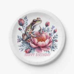 Plato De Papel Cumpleaños de rana acuarela 