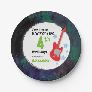 Plato De Papel Cumpleaños de Rockstar del muchacho con la