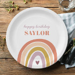 Plato De Papel Cumpleaños de Rubor de Cute Boho Rainbow Peach<br><div class="desc">Las planchas de papel de cumpleaños de la Rubor Cute Boho Rainbow Peach presentan un adorable dúo de arcoiris en tonos rosa,  rubor,  mostaza,  agua y marina,  junto con caligrafía moderna.</div>