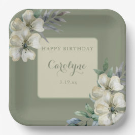 Plato De Papel Cumpleaños de Sage Green Floral