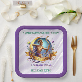 Plato De Papel Cumpleaños de Sagitario de Lavanda y Verde para Be