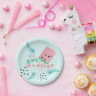 Plato De Papel Cumpleaños de sandía / Una en una sandía rosa Pap
